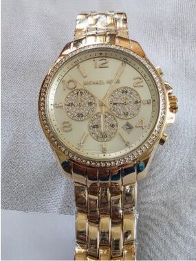 Brand NEW Michael Kors Gold Oversized Pilot Pavé Gold-Tone Watch